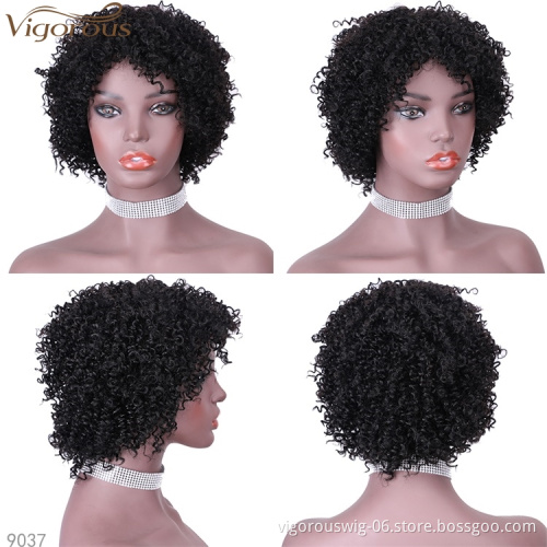 Vigorous Top Quality 100% Human Hair Wig Black Middle Part Short Wigs Kinky Curly Wigs for Black Women Wholesale Price